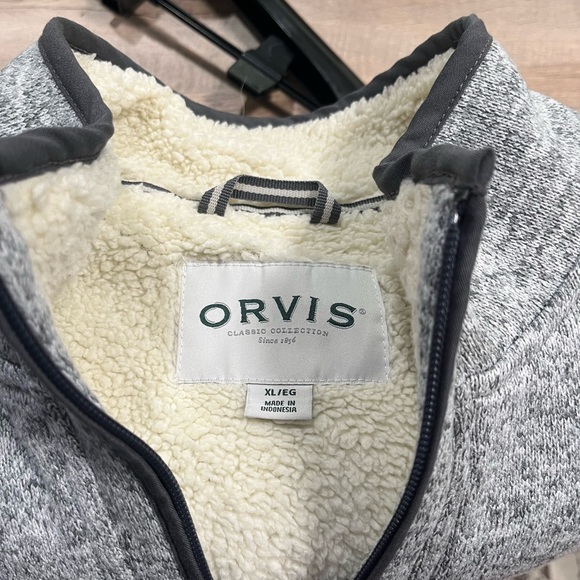 Orvis Men’s 1/4 Zip Gray Sweater Cozy Fleece Sherpa Lined Size XL - Picture 5 of 6